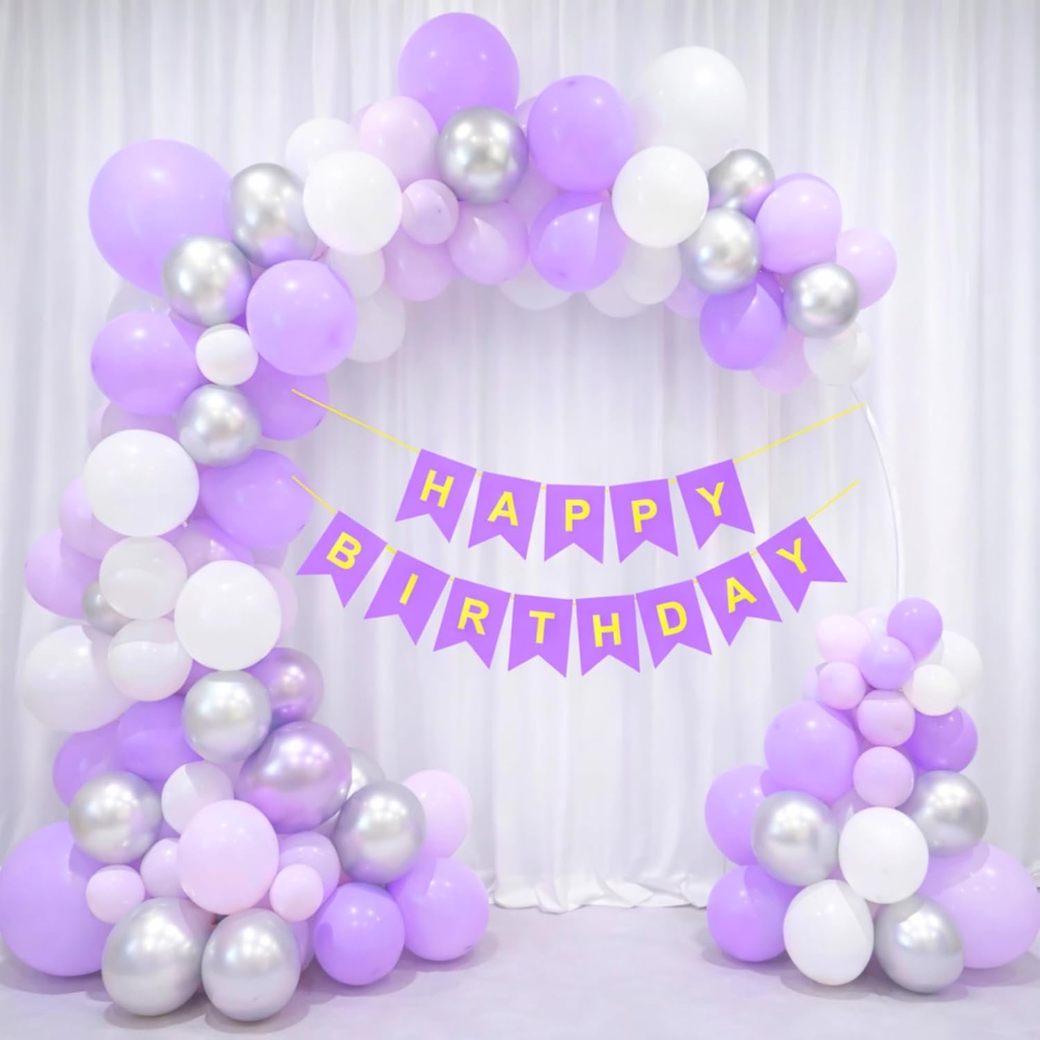Happy Birthday Decoration Kit for Baby Boys Men Women Adults Home Bedroom Tent Terrace Year With 30 Pcs Purple White Silver Balloons 1 Pcs Purple Happy Birthday Paper Banner Items Set Combo
