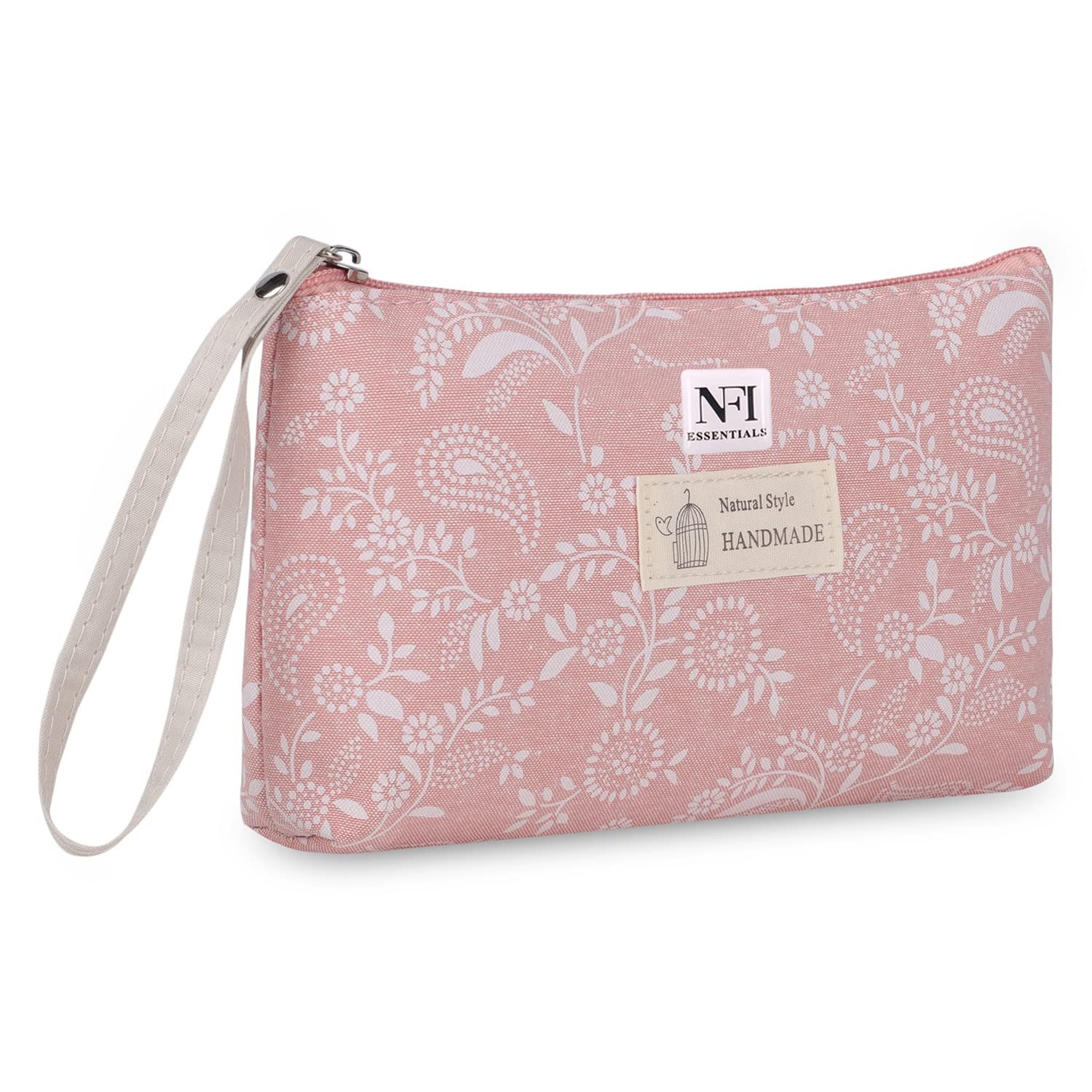 NFI essentials Small Makeup Pouch for Women, Stylish Pouches for Make up Accessories Travel, Cosmetic, Pencil Pouch (Pink)