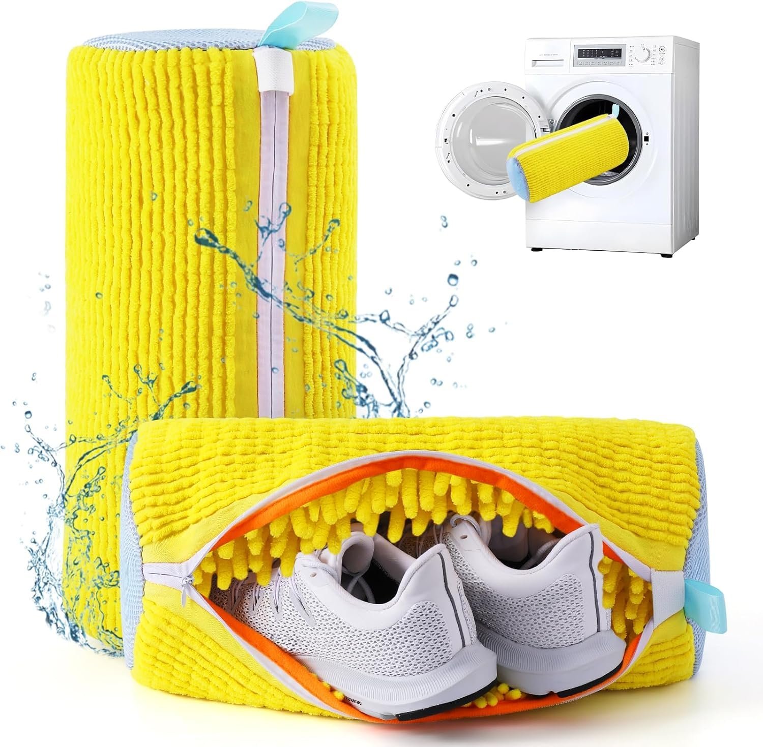 TCCO ENTERPRISE Shoe Washing Machine Bag – Polyester Laundry Bag with Invisible Side Zipper – 360° Cleaning Shoe Laundry Organizer for Sneakers, Trainers, Delicates, Toys & Washer Dryer Use (Yello