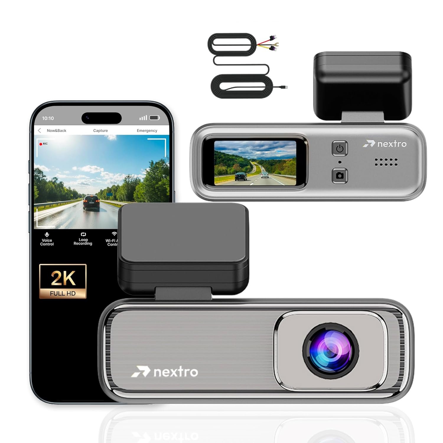 Nextro X300 SoloView Car Dashcam | 2K QHD | 145° Wide Angle | Wi-Fi App Control | Night Vision | WDR | G-Sensor | Voice Control | 1.47" IPS Display | Loop Recording | Parking Monitor | Hardwire Ki