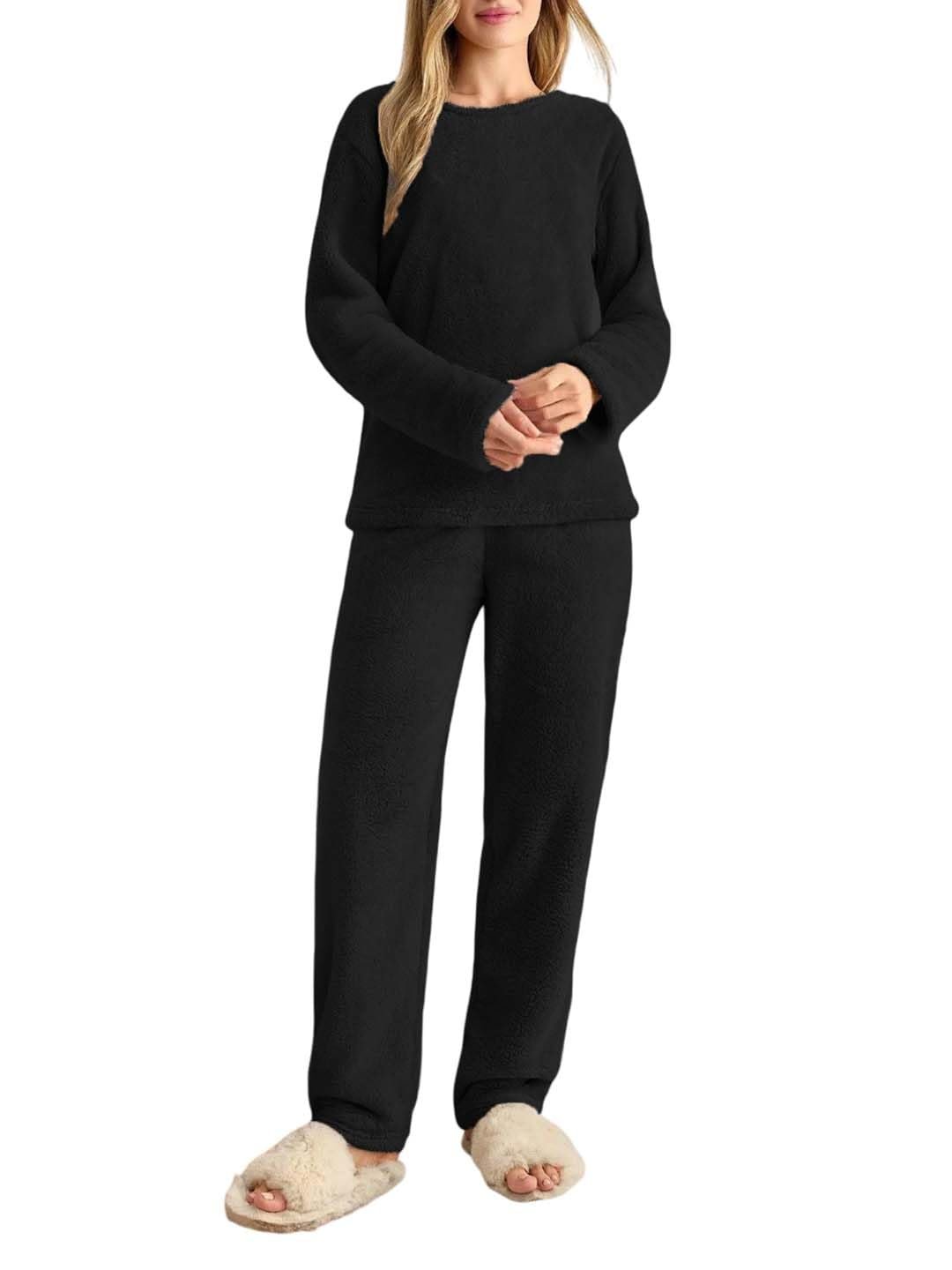 KOTTY Women's Black Winter Tracksuit Co-Ord Set | Warm Woolen Fleece Jogger & Sweatshirt Suit for Stylish Gym & Travel Wear