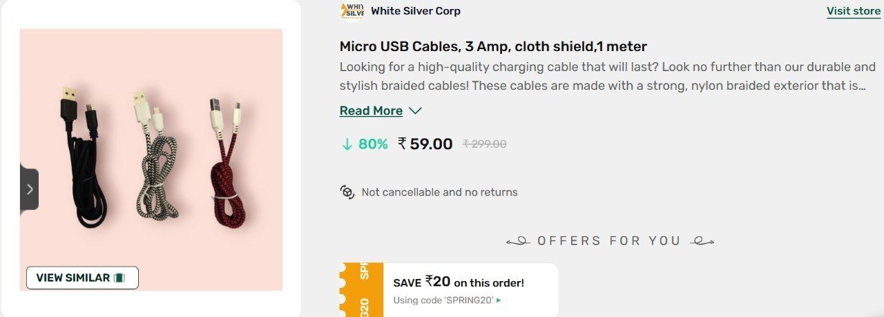 Micro USB Cables, 3 Amp, cloth shield,1 meter