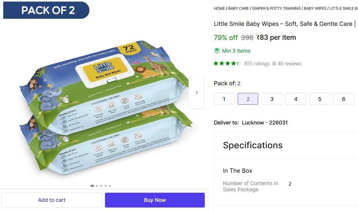 Little Smile Baby Wipes – Soft, Safe & Gentle Care | Pack of 2 | 72 Wipes Price in India - Buy Little Smile Baby Wipes – Soft, Safe & Gentle Care | Pack of 2 | 72 Wipes online at Shopsy.in