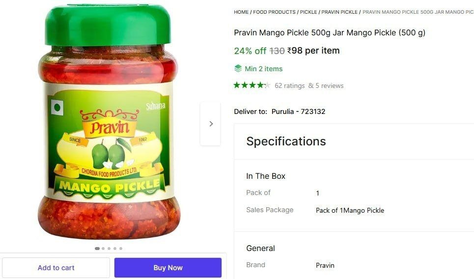 Pravin Mango Pickle 500g Jar Mango Pickle Price in India - Buy Pravin Mango Pickle 500g Jar Mango Pickle online at Shopsy.in