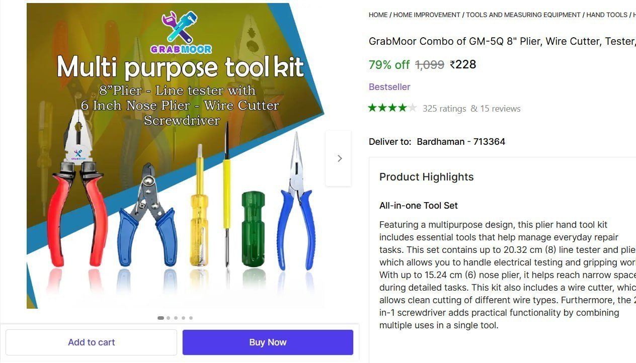 GrabMoor Combo of GM-5Q 8" Plier, Wire Cutter, Tester, 2in1 Screwdriver, Nose Plier Hand Tool Kit Price in India - Buy GrabMoor Combo of GM-5Q 8" Plier, Wire Cutter, Tester, 2in1 Screwdriver