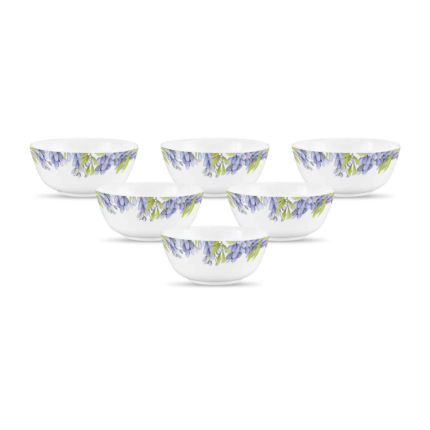 La Opala Diva, Pearl Collection Opal Glass Crockery | Vegetable Bowl 220 ml Set of 6 | Lively Hues Design | for dal & Condiments | Microwave Safe | 100% Vegetarian | Extra Strong | Light & Whi