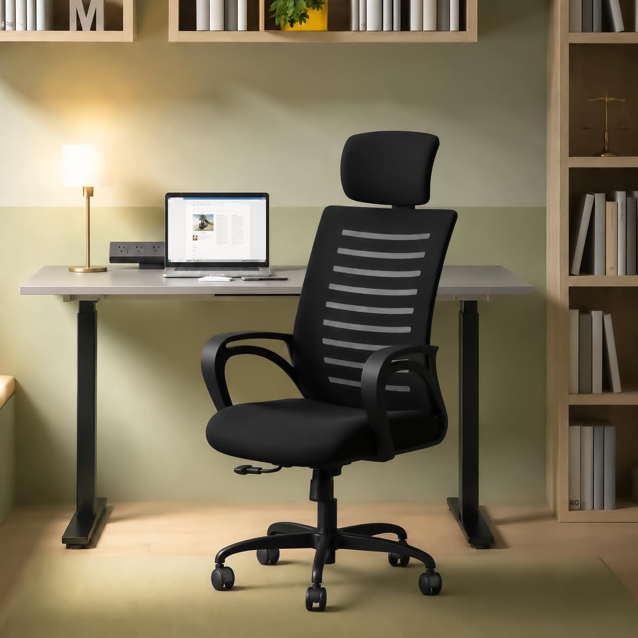 CELLBELL Desire C104 Mesh High Back Ergonomic Office Chair - Adjustable Seat Height, Sturdy Metal Base, Revolving Study & Computer Chair for Work from Home, Black