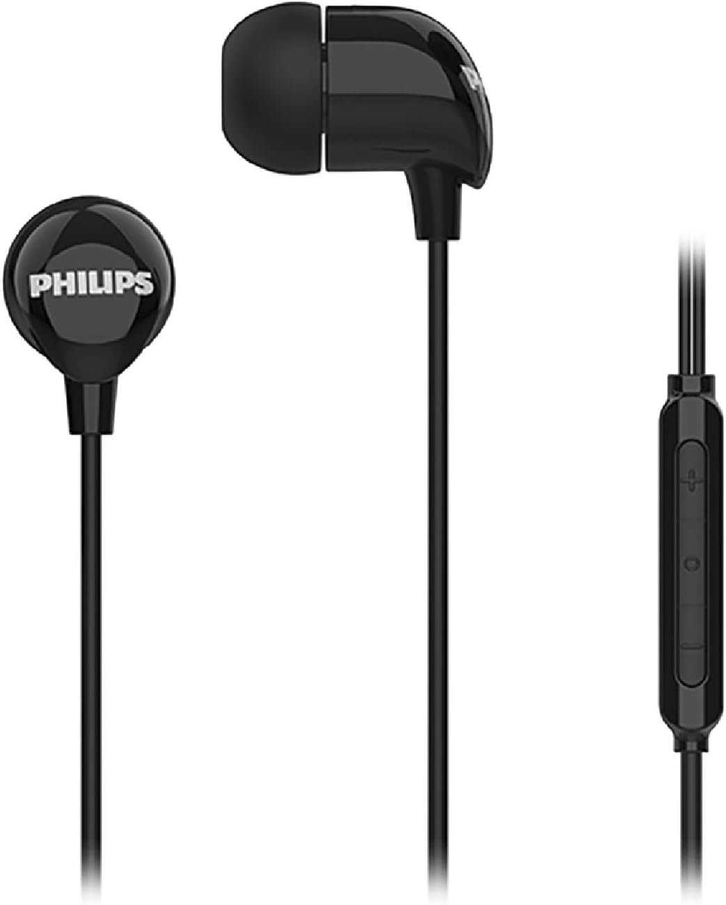 Philips TAE2146BK in-Ear Wired Headphones with USB-C Plug, 10mm Drivers for Deep Dynamic Bass and Clear Sound, in-Line Mic with Call Button, 3 Interchangeable Ear Caps, 1.2m Durable Cable (Black) | 10
