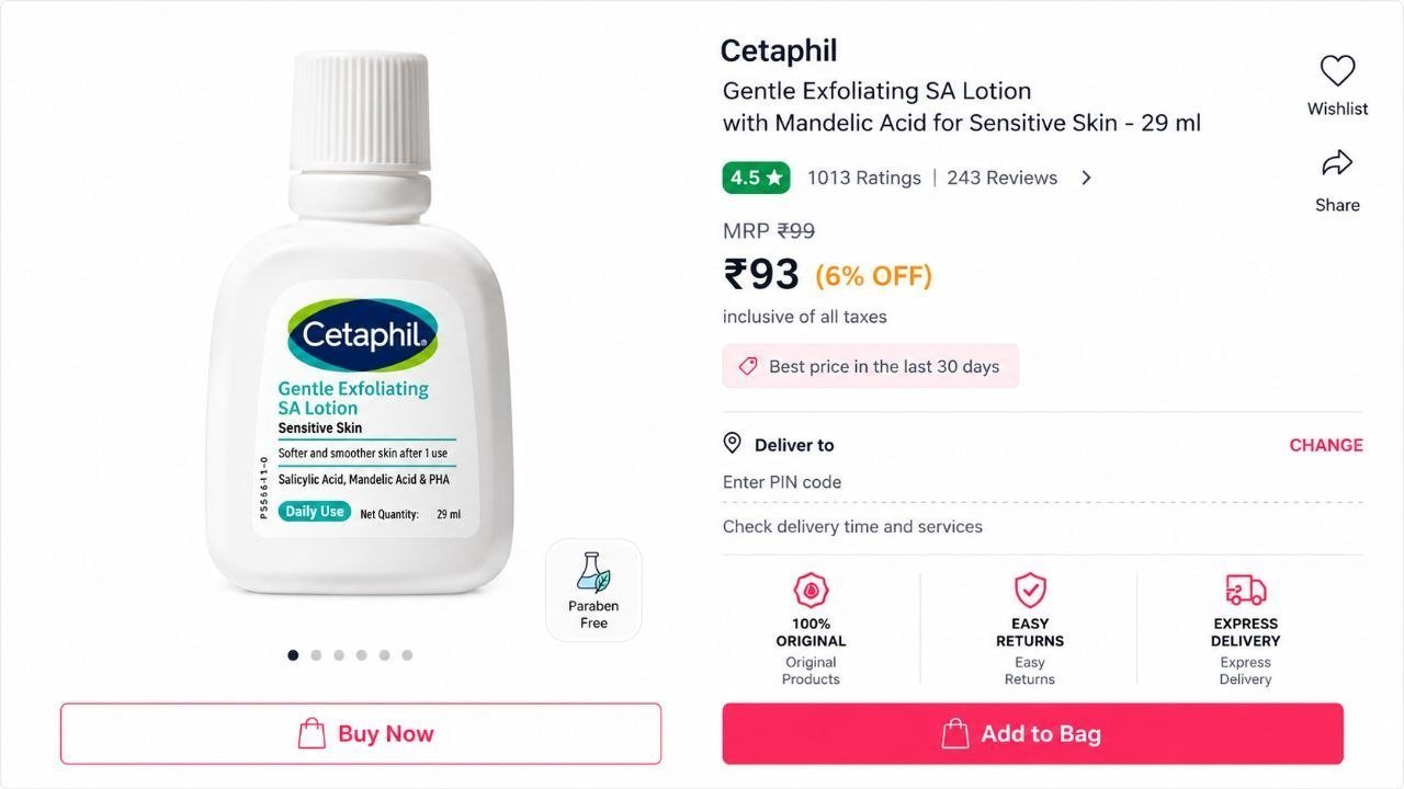 Buy Cetaphil Gentle Exfoliating SA Lotion With Mandelic Acid For Sensitive Skin   29 Ml -  - Personal Care for Unisex
