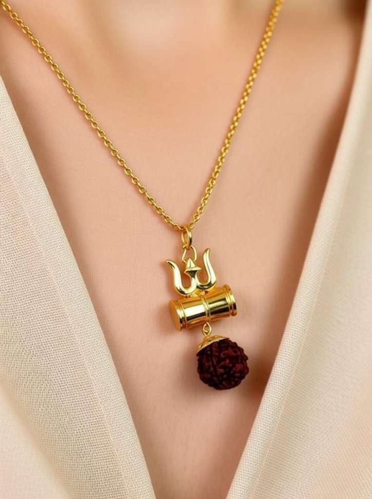 ShopGlobal Religious Jewelry Lord Shiv Damru Locket With Puchmukhi Rudraksha Mala (8MM 36Beads) Gold-plated Plated Wood Chain Price in India - Buy ShopGlobal Religious Jewelry Lord Shiv Damru Locket W