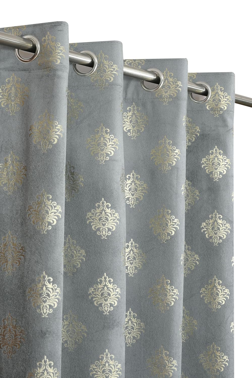 Exporthub Premium Foil Print Dmass Design Luxury Fabric Grey Velvet Curtains for 6 Feet Window Set of 2 Pc, Designer Curtains, Royal Curtains, (EHSPR048_64)