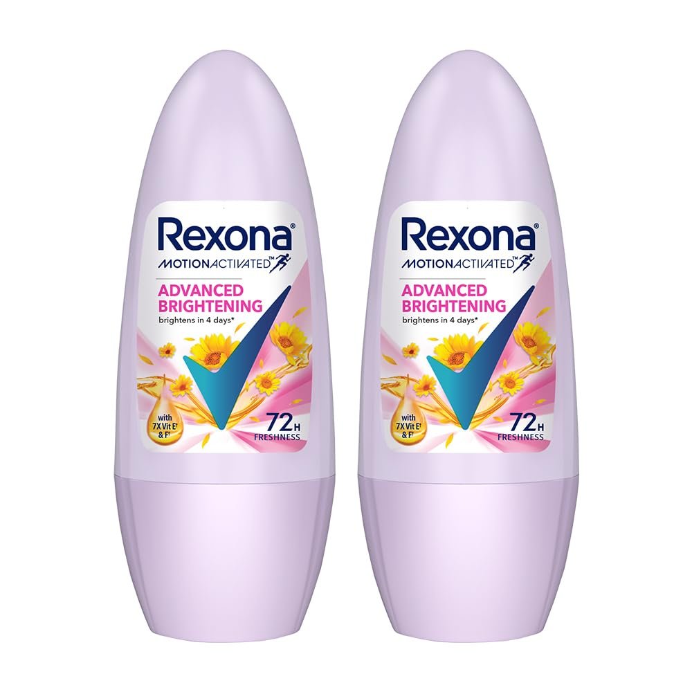 Rexona Women Roll-On | Advanced Brightening Underarm Deodorant | up to 72Hr long-lasting freshness | 45 ML (Pack of 2)