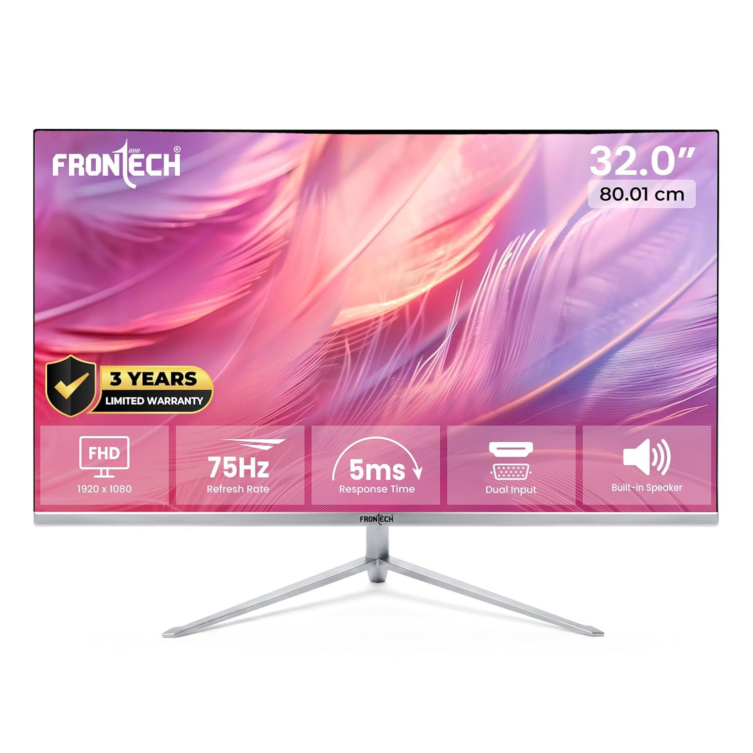 FRONTECH 32 Inch Ultima Series LED Monitor, Refresh Rate 75Hz,IPS Panel, Full HD 1080p,Wall Mountable Slim & Stylish Design, HDMI & VGA Ports, Built-in Speaker (MON-0069,White)