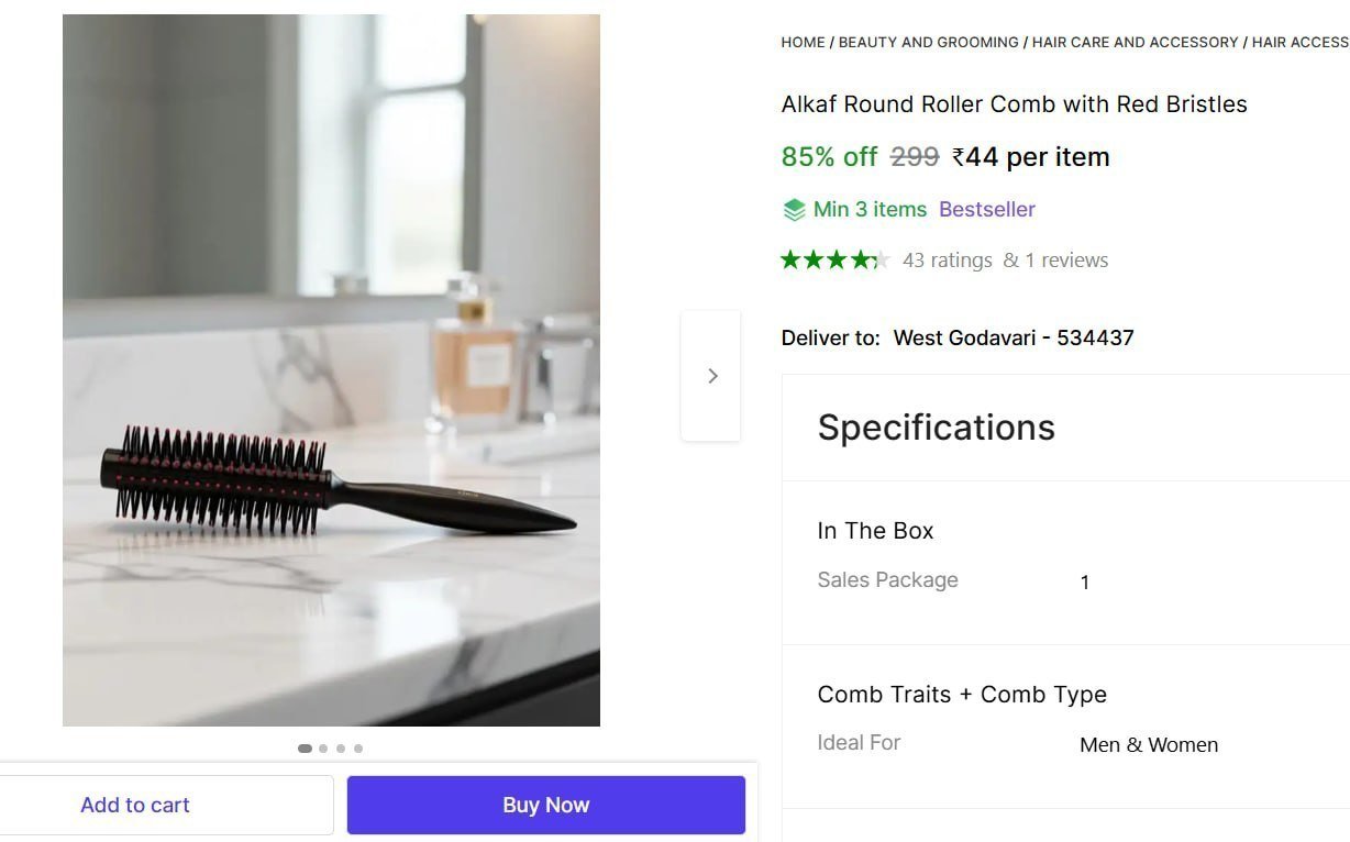 Alkaf Round Roller Comb with Red Bristles Price in India - Buy Alkaf Round Roller Comb with Red Bristles online at Shopsy.in