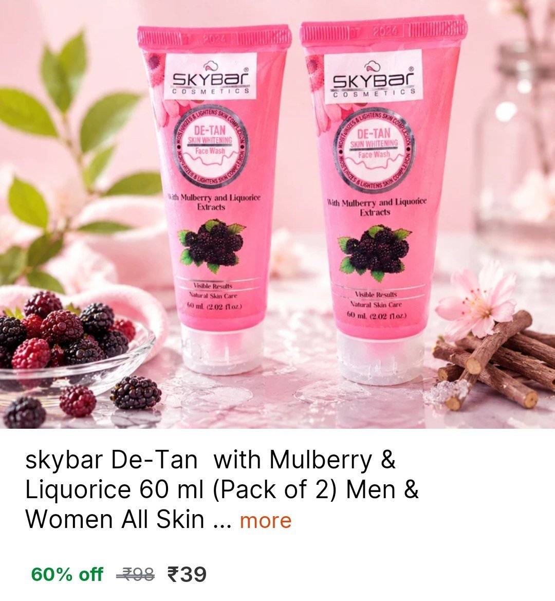 skybar De-Tan  with Mulberry & Liquorice 60 ml (Pack of 2) Men & Women All Skin Types Face Wash Price in India - Buy skybar De-Tan  with Mulberry & Liquorice 60 ml (Pack of 2) Men & Wo