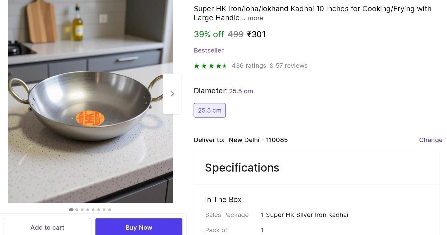 Super HK Iron/loha/lokhand Kadhai 10 Inches for Cooking/Frying with Large Handle Kadhai 25.5 cm diameter 1.75 L capacity Price in India - Buy Super HK Iron/loha/lokhand Kadhai 10 Inches for Cooking/Fr