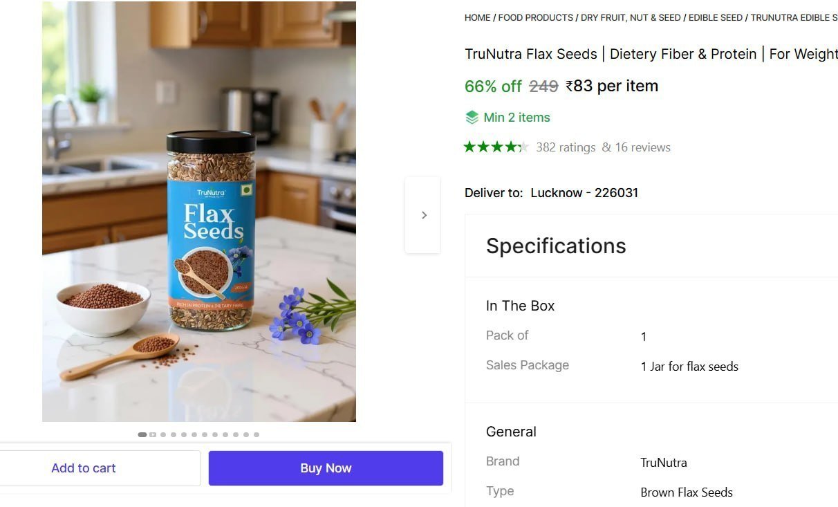 TruNutra Flax Seeds | Dietery Fiber & Protein | For Weight Loss Hair Growth Alsi Price in India - Buy TruNutra Flax Seeds | Dietery Fiber & Protein | For Weight Loss Hair Growth Alsi online at