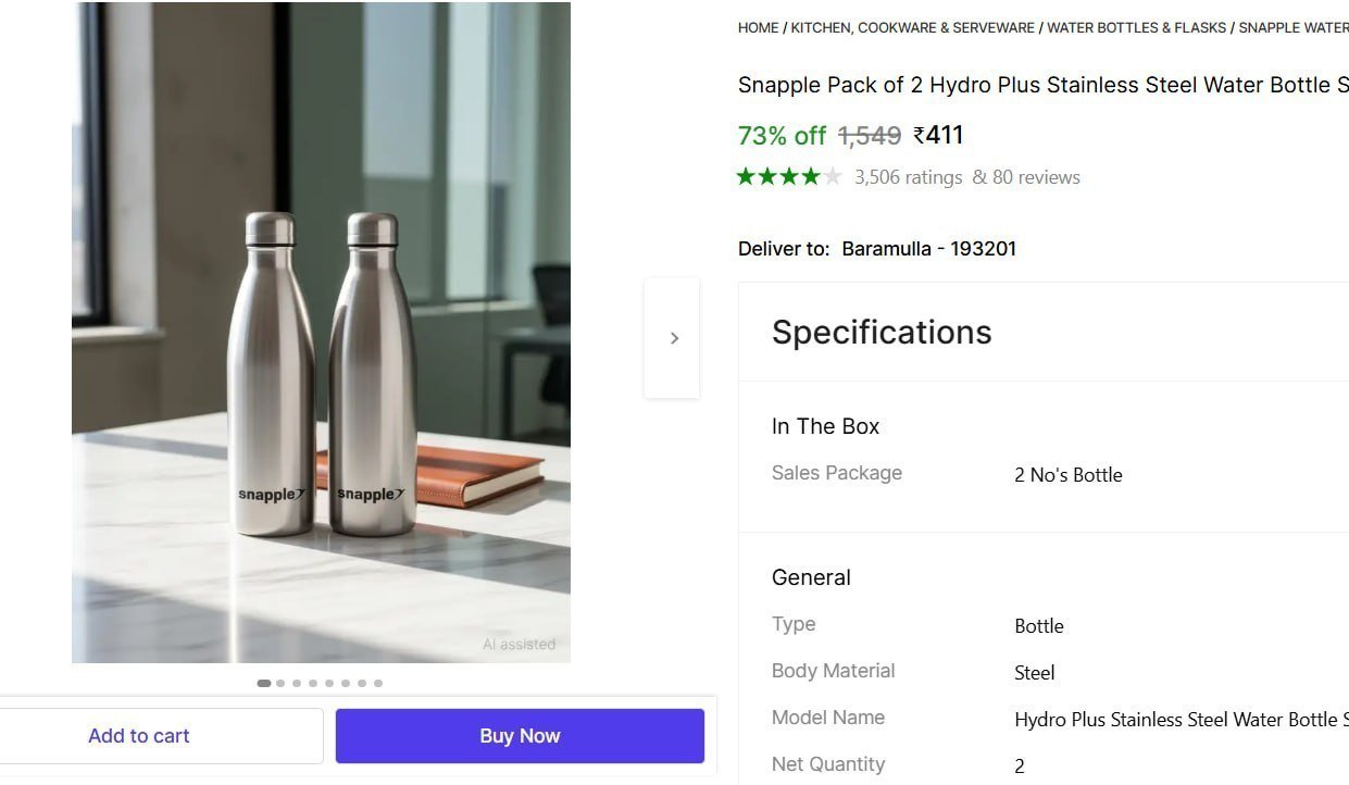 Snapple Pack of 2 Hydro Plus Stainless Steel Water Bottle Single Wall ISI Certified 1000 ml Bottle Steel Price in India - Buy Snapple Pack of 2 Hydro Plus Stainless Steel Water Bottle Single Wall ISI 