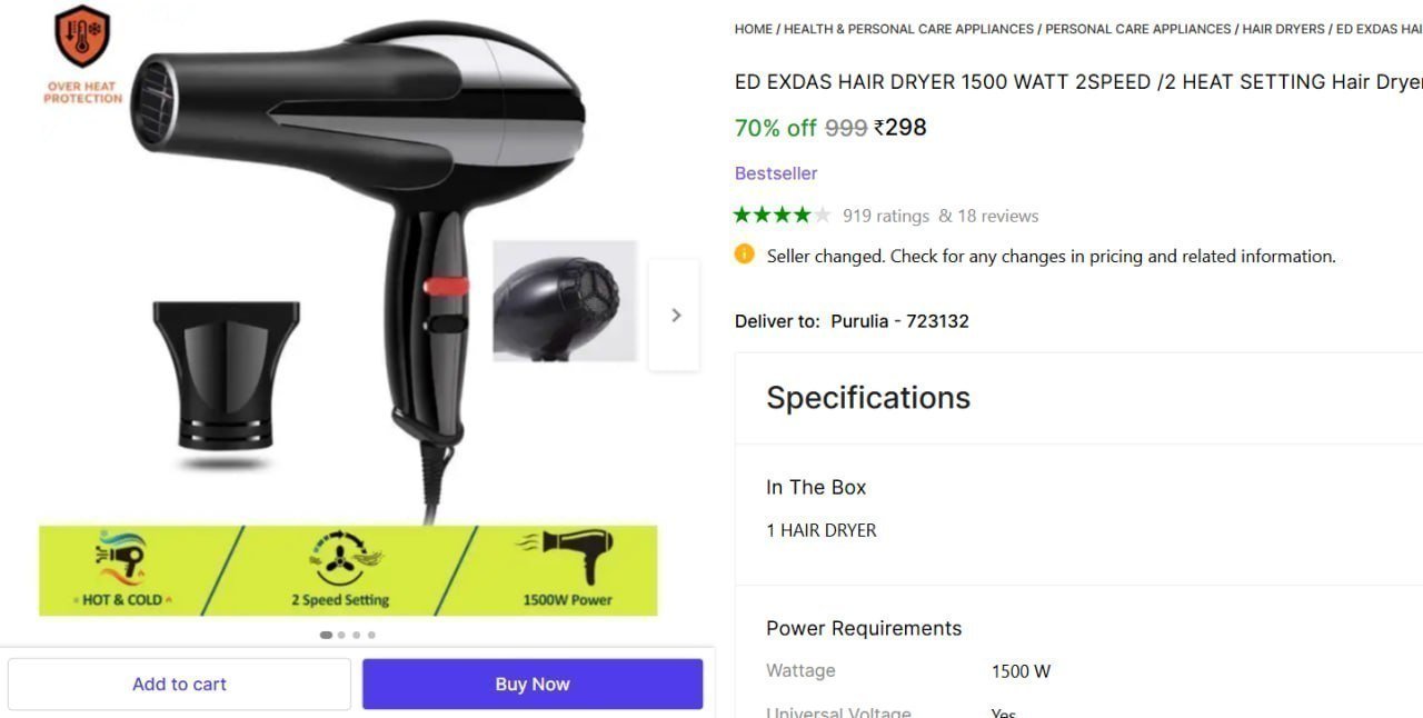 ED EXDAS HAIR DRYER 1500 WATT 2SPEED /2 HEAT SETTING Hair Dryer Hair Dryer Price in India - Buy ED EXDAS HAIR DRYER 1500 WATT 2SPEED /2 HEAT SETTING Hair Dryer Hair Dryer online at Shopsy.in