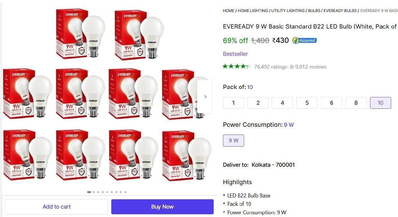 EVEREADY 9 W Basic Standard B22 LED Bulb Price in India - Buy EVEREADY 9 W Basic Standard B22 LED Bulb online at Shopsy.in
