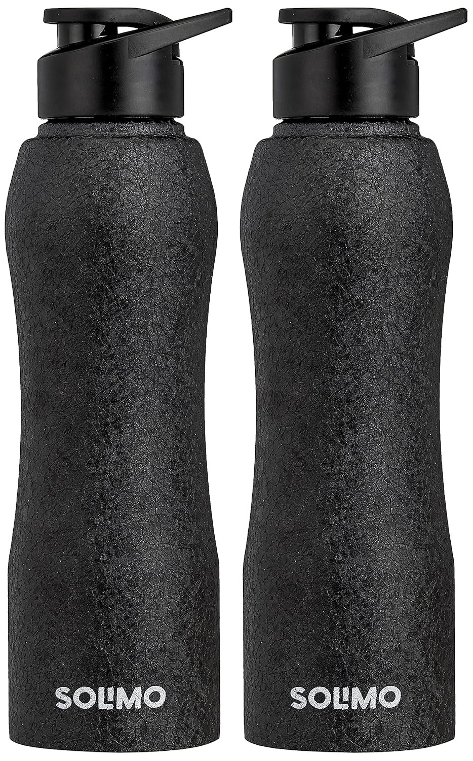 Amazon Brand - Solimo Stainless Steel Water Bottle with Hand Grip and Sipper, Set of 2 | Leak-Proof | BPA Free | 1000 ml (Black)