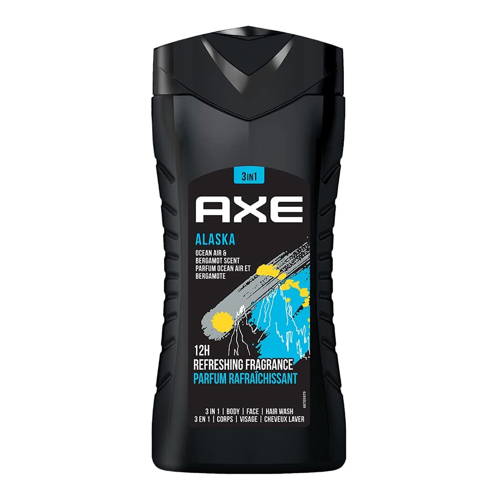 AXE Alaska 3 In 1 Body, Face & Hair Wash for Men, Long-Lasting Refreshing Ocean Air & Bergamot Fragrance Natural Origin Ingredients,Removes Odor & Bacteria, No Parabens, Dermatologically T
