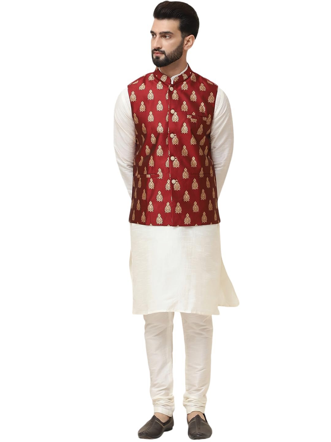 SOJANYA (Since 1958 Men's Silk Blend Kurta Pyjama With Nehrujacket Set