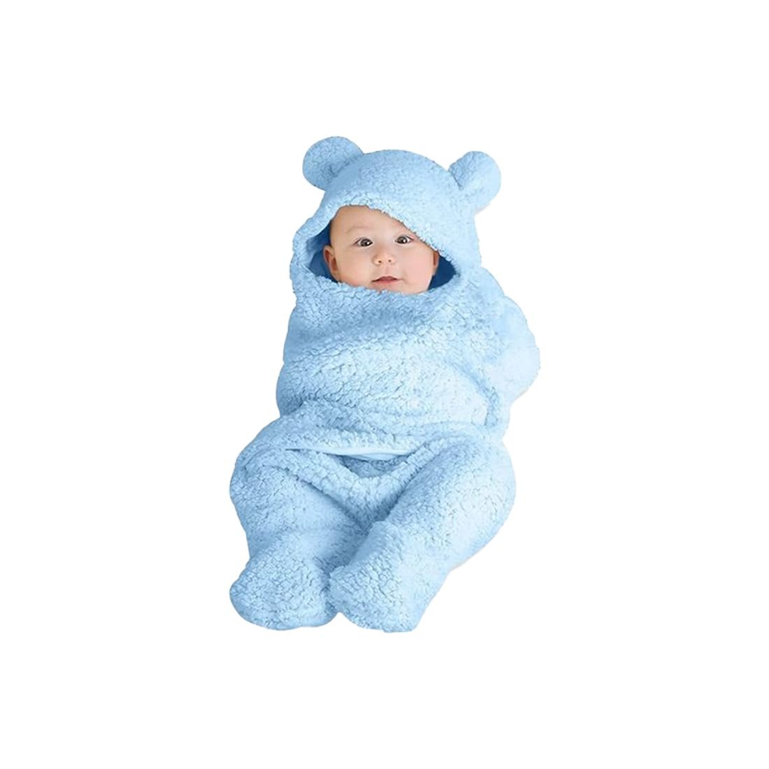 Bumtum 3-in-1 Hooded Baby Soft Blanket Wrapper| Double Layered Swaddle for New Born Babies(Boys & Girls) 0-6 Months, Travel-Friendly (Sky Blue)