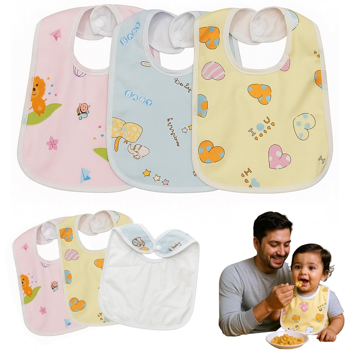 Waterproof Spill Resistant Bibs, Baby Apron with Bib, Baby Bibs for 6 to 12 Months, Fastdry Bibs, Soft Cotton Bib (Set of 3)