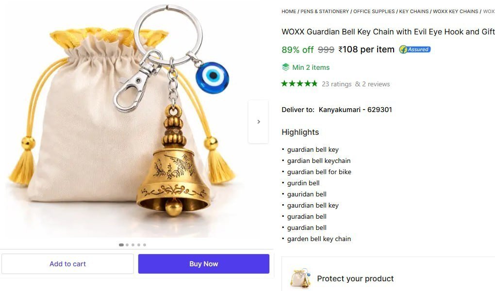 WOXX Guardian Bell Key Chain with Evil Eye Hook and Gift Pouch | Gauridan Bell Key Chain Price in India - Buy WOXX Guardian Bell Key Chain with Evil Eye Hook and Gift Pouch | Gauridan Bell Key Chain o