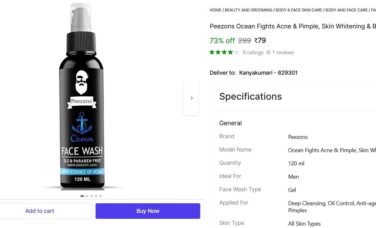 Peezons Ocean Fights Acne & Pimple, Skin Whitening & Brightening Men All Skin Types Face Wash Price in India - Buy Peezons Ocean Fights Acne & Pimple, Skin Whitening & Brightening Men 