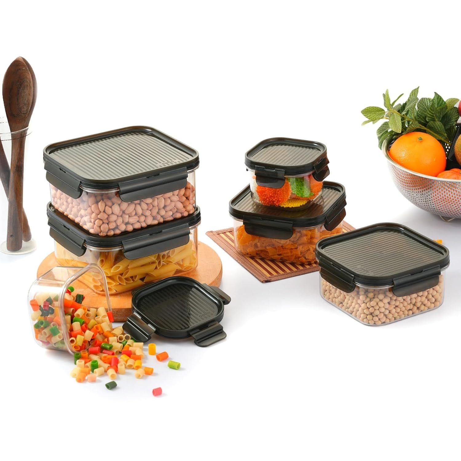 CELLO Modulock Pet Storage Container For Kitchen Set of 6 Pcs, Black (1000ml x 2, 600ml x 2, 260ml x 2) | Freezer & Fridge Safe, Airtight Pet Kitchen Storage Container For Beans, Whole Grains, Spi