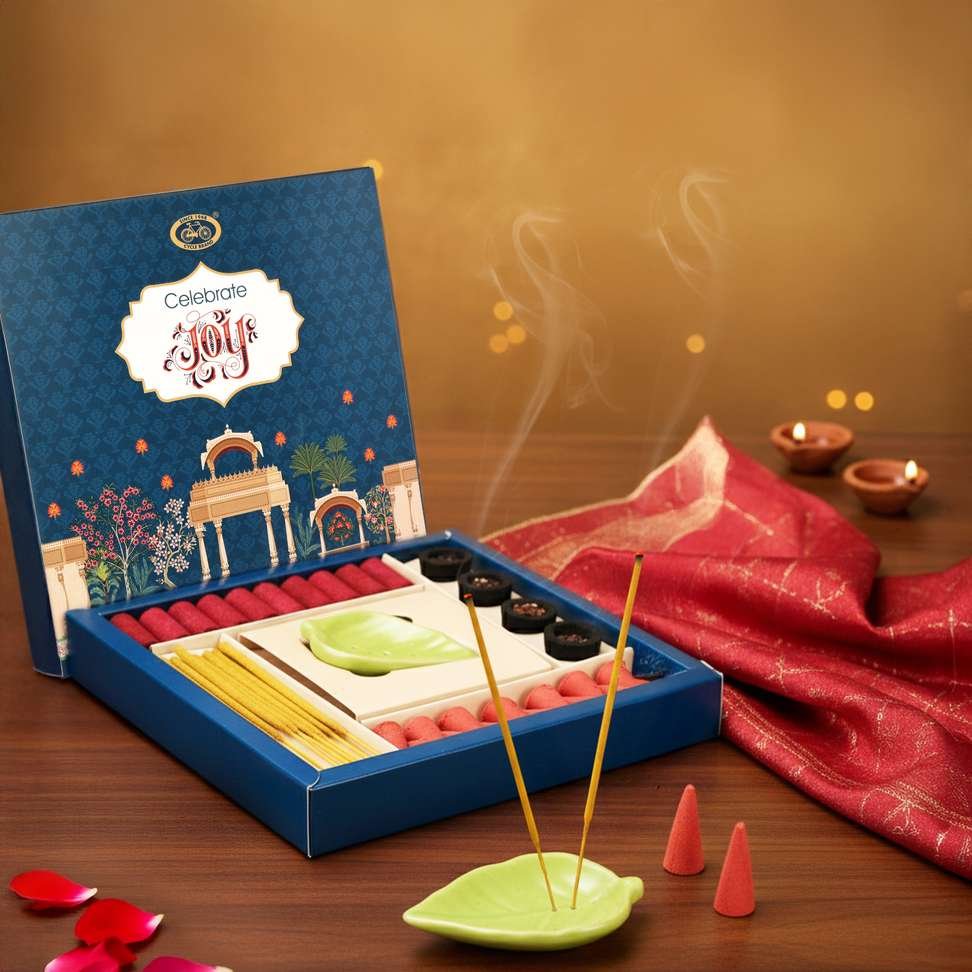 cycle pure celebrate puja kit gift box cones cup sambrani agarbathi holder