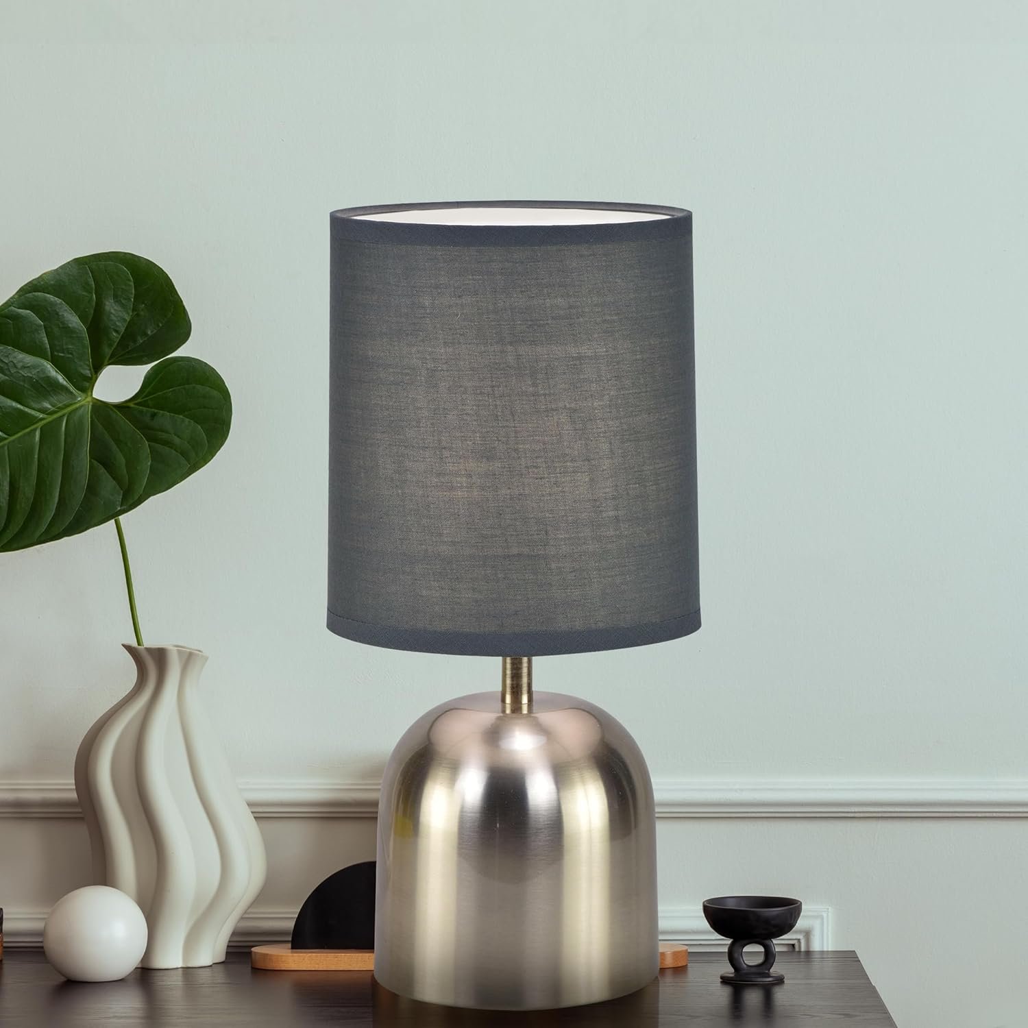 MAGIK Silver Shot LED Table Lamp (Nickel & Warm Grey Finish) | Includes 5W LED Bulb | Elegant Decorative Lamp for Bedroom, Living Room & Office | Compact Design | Ready to Use