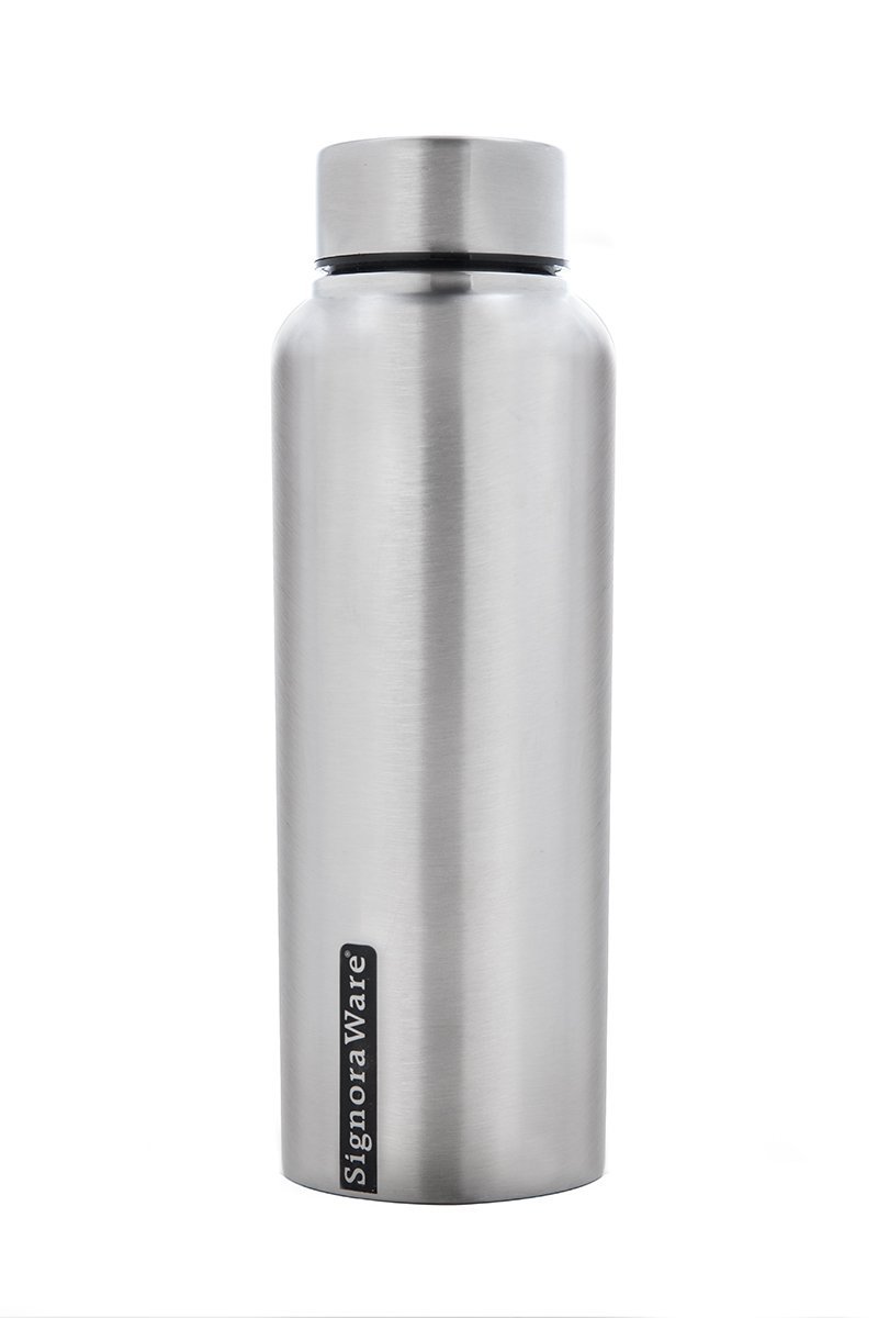 Signoraware Aqua Single Walled Stainless Steel Bottle | Airtight & Leakproof | Compact & Lightweight | Perfect for Office, Gym, School & Travel Use | Easily Fits Into Backpacks (1 Ltr | St
