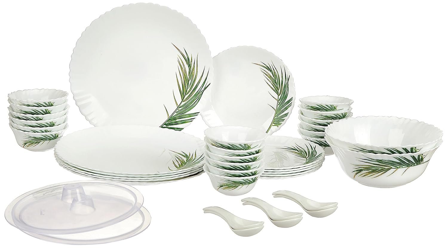 Larah by Borosil Crescent Fluted Series Opalware Dinner Set | 40 Pieces for Family of 6 | Microwave & Dishwasher Safe | Bone-Ash Free | Crockery Set for Dining & Gifting | Plates & Bowls |
