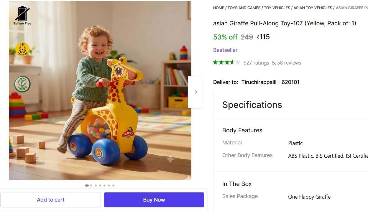 asian Giraffe Pull-Along Toy-107 Price in India - Buy asian Giraffe Pull-Along Toy-107 online at Shopsy.in