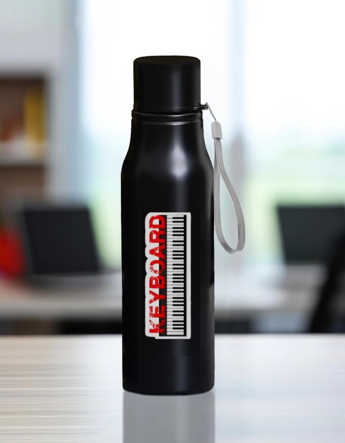 Novexa Store by wearsy.co. Music Design Stainless Steel Water Bottle 750ml | Matte Black | Leak Proof | Premium Steel Bottle