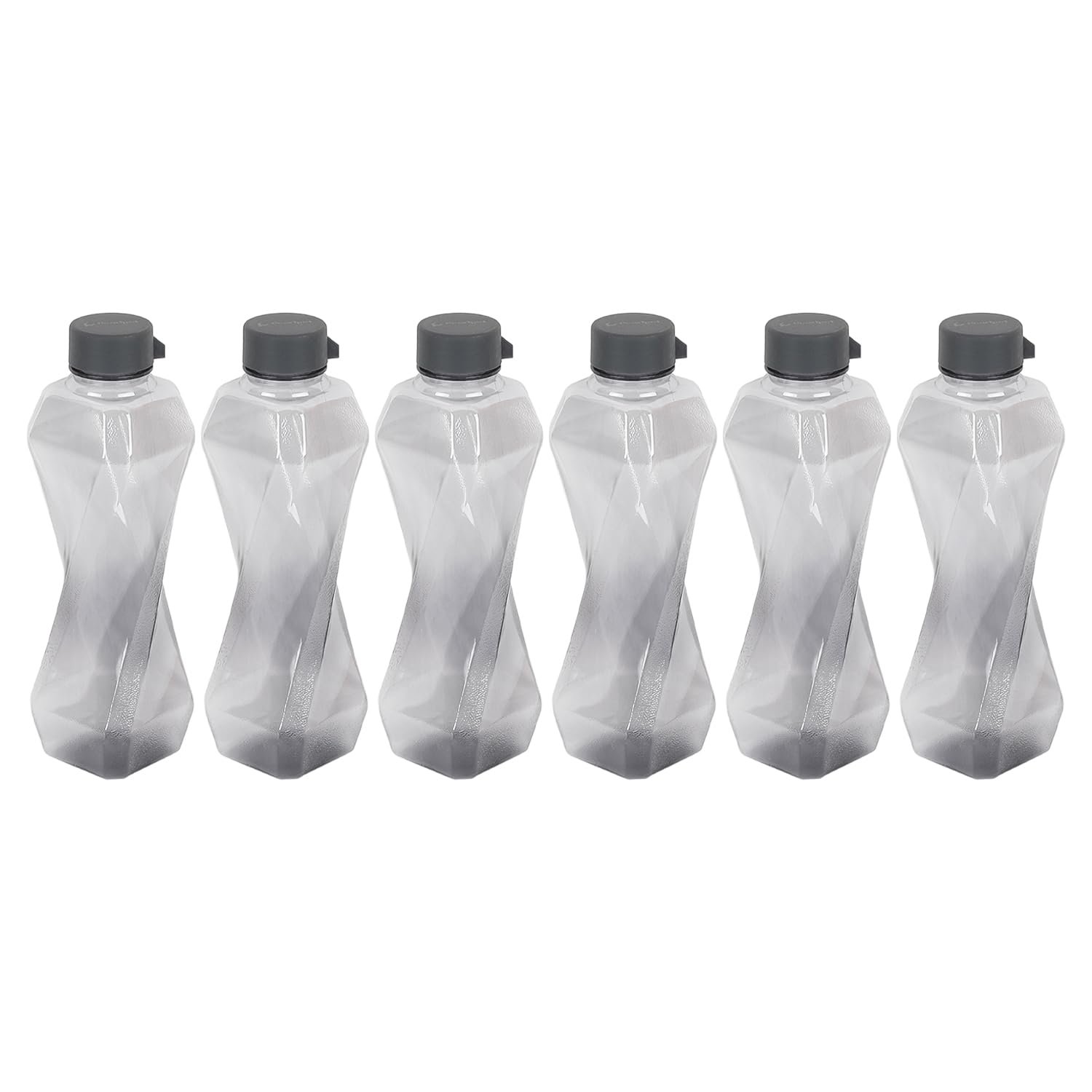 PEARLPET Twist BPA-Free Plastic Water Bottle Set |Lightweight, Leak-Proof & Freezer Safe – Pack of 6 (1000ml Each), Grey