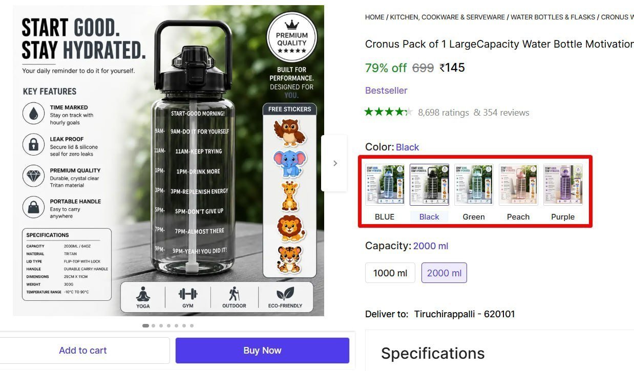 Cronus Pack of 1 LargeCapacity Water Bottle Motivational trasparent travel bisycle 2000 ml Bottle 2000 ml Bottle Plastic Price in India - Buy Cronus Pack of 1 LargeCapacity Water Bottle Motivational t