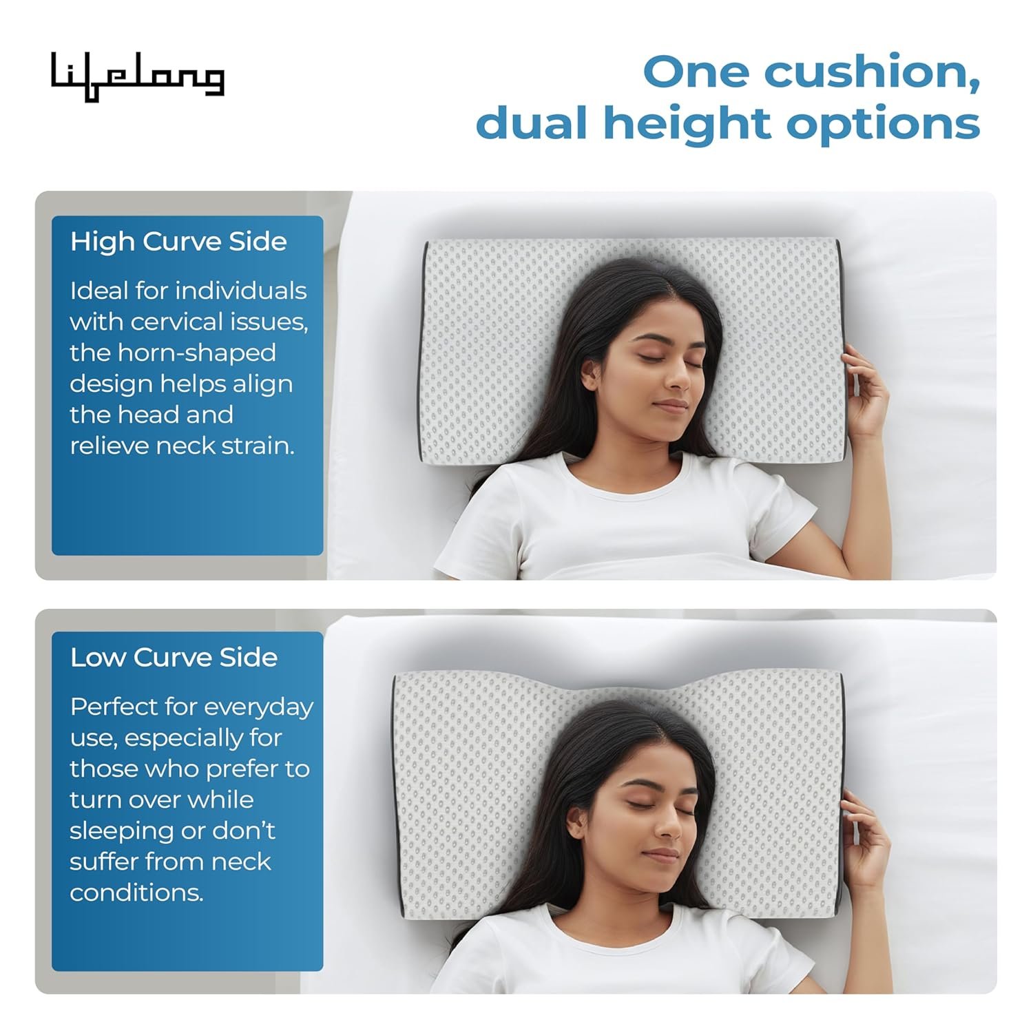 Lifelong Cervical Pillow for Neck Pain | Orthopedic Memory Foam Neck Pillow for Sleeping |Cervical Support for Spondylitis, Back & Shoulder Pain Relief |19x12x3.5 Inch| Comfortable Bed Pillow (LLC
