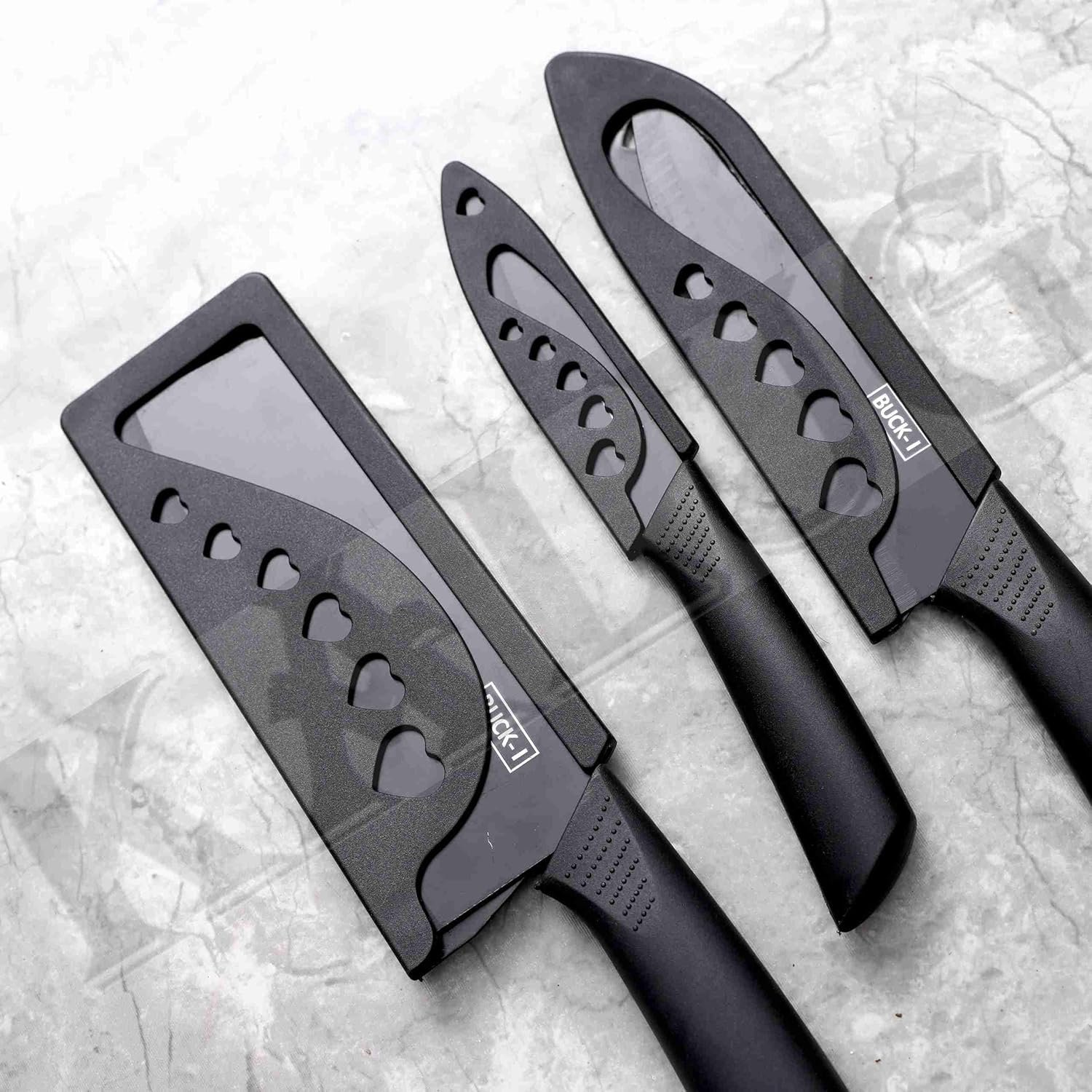 syvio Stainless Steel 3 Pieces Chef Knife Set.Meat Knife with Sharp Blade with Ergonomic Handle for Home Kitchen and Restaurant (Full Black)