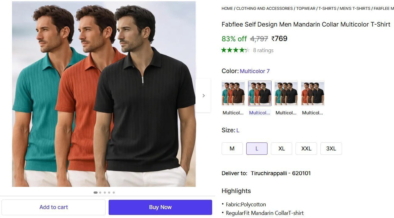 Fabflee Self Design Men Mandarin Collar Multicolor T-Shirt - Buy Fabflee Self Design Men Mandarin Collar Multicolor T-Shirt Online at Best Prices in India | Shopsy.in