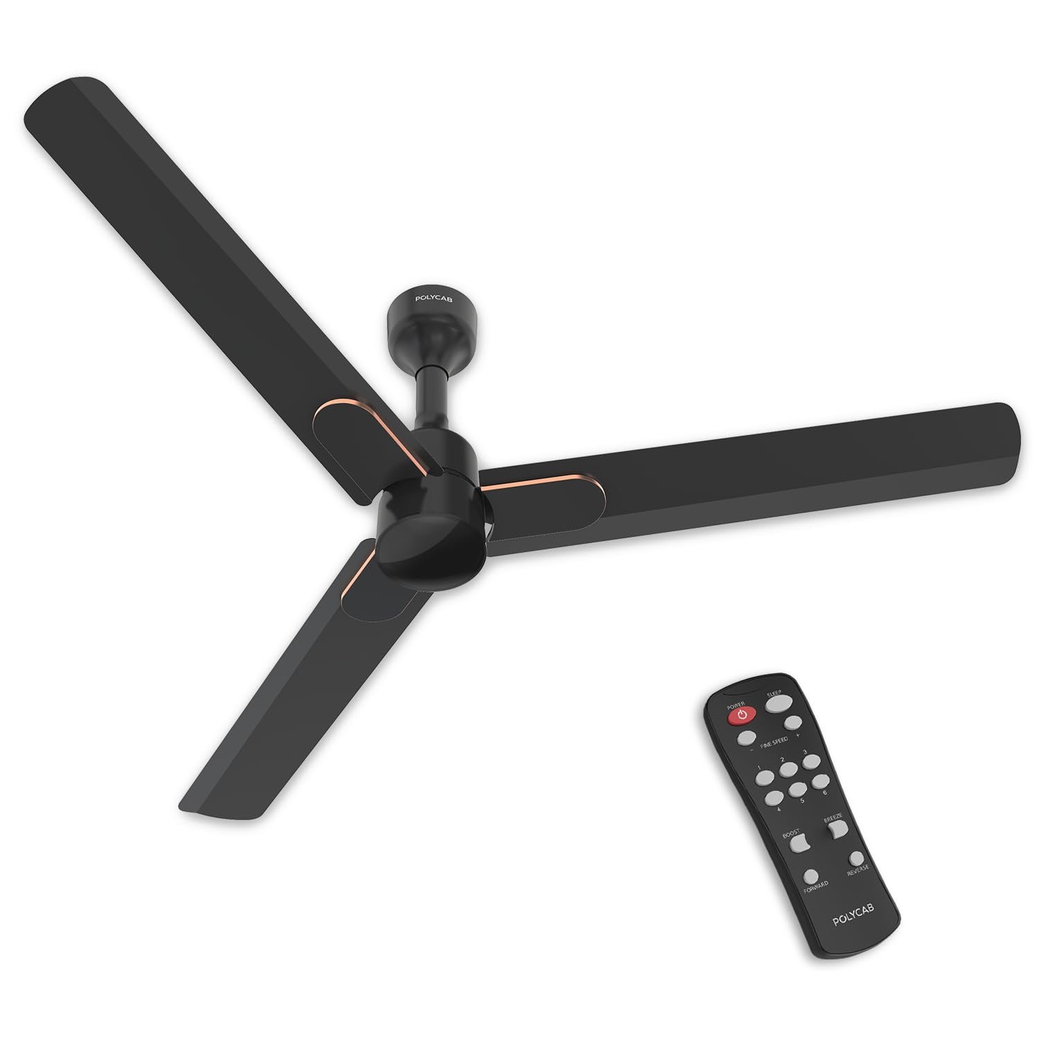 Polycab Wizzy Neo DLX 1200mm 5-Star BLDC, Remote Ceiling Fan for Living Room | 55% Energy Saving, High Air Delivery, 7 Speed Setting | 3-yr Warranty【Galaxy Black】