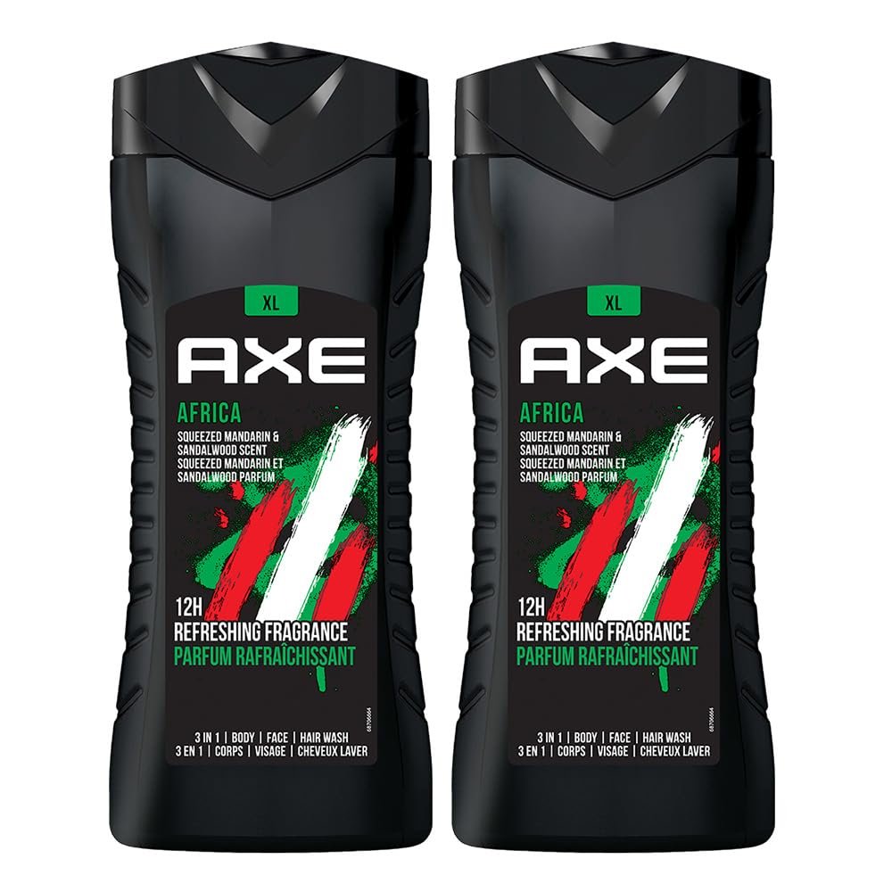 AXE Africa 3-in-1 Body, Face & Hair Wash | Vibrant Mandarin & Sandalwood Scent | 12H Refreshing Fragrance | Combo of 2| 400 ml Each