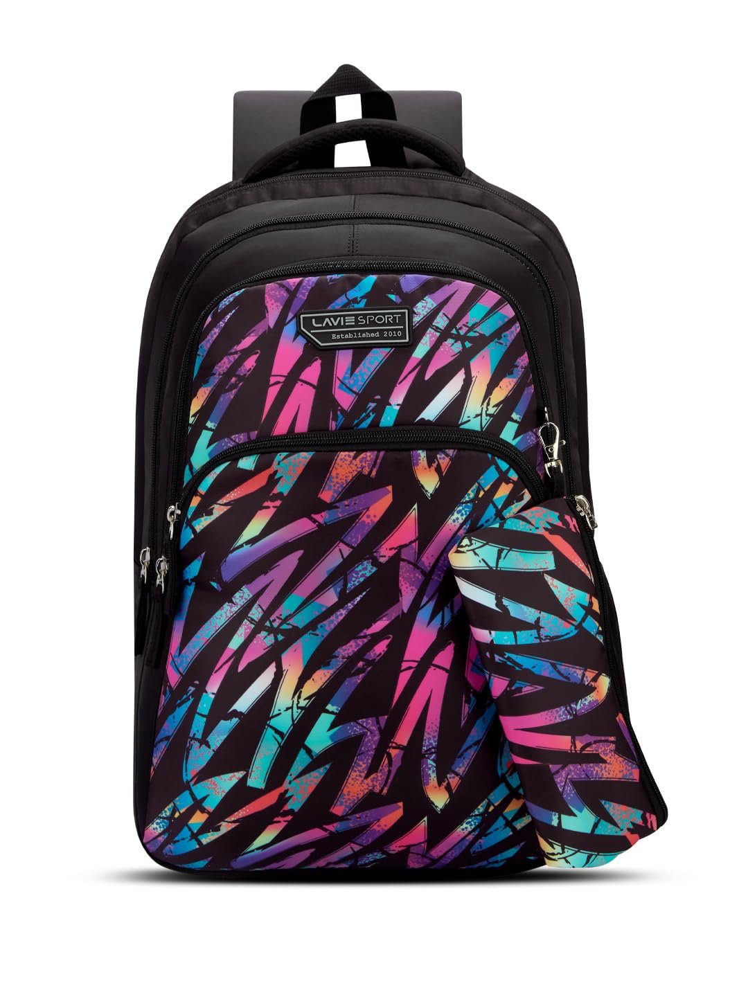 Lavie Sport Jazzart 36L Black Backpack | Fits Upto 15 Inch Laptop | Organizer & Bottle Holder |Rain Cover |Pencil Pouch | Gift for Men, Women, Boys, Girls | Laptop Sleeve for School & College