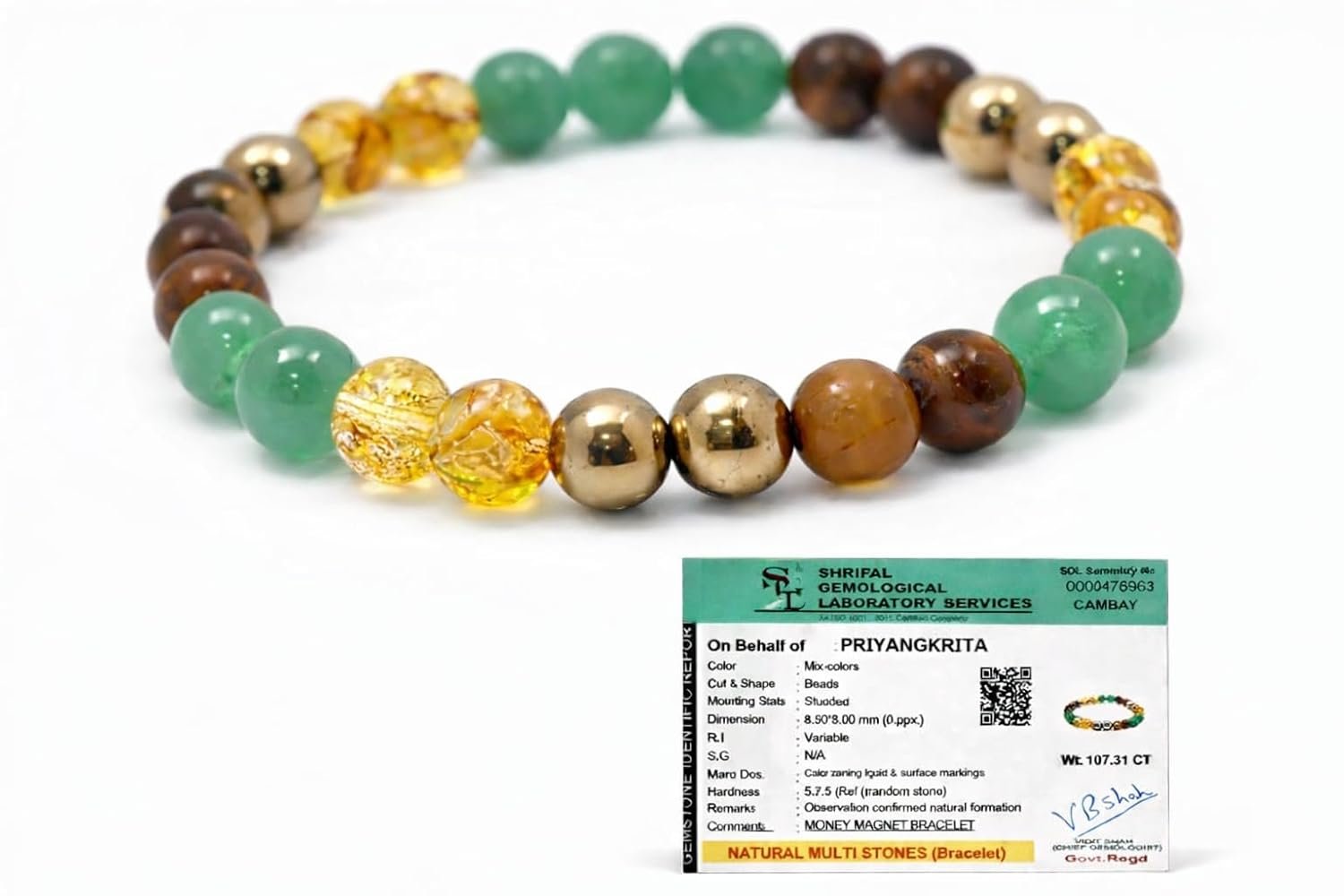 Dhan Vridhi Money Magnet Bracelet, Lab Certified, Multi-Color Gemstone Beaded