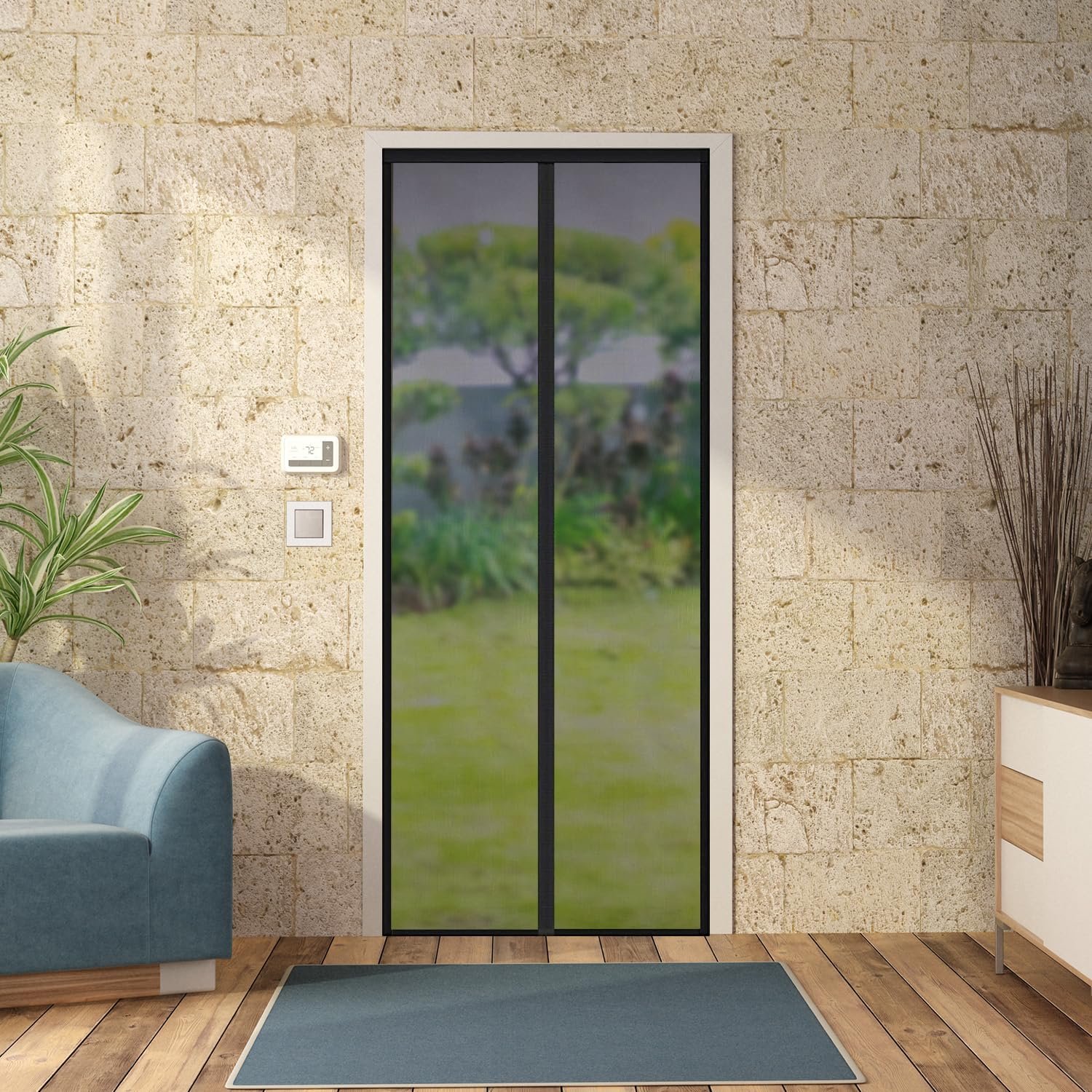Amazon Brand - Solimo Fiberglass Magnetic Mosquito Net/Screen Door - Hands-Free Mesh Partition | Auto-Closing Insect Screen for Door (200x70 cm, Grey)