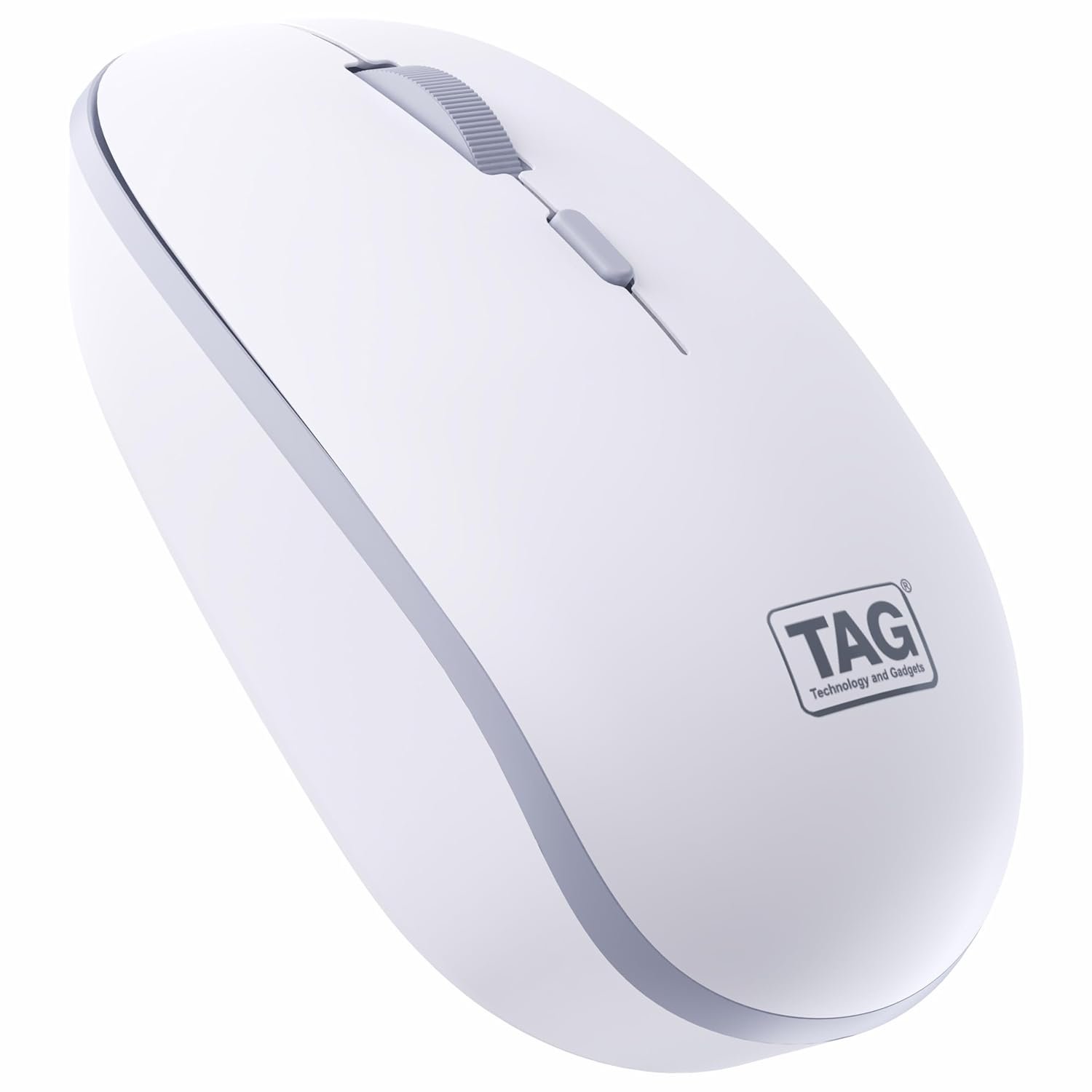 TAG WM500 White/Grey Wireless Mouse, 2.4GHz USB Receiver, Dedicated DPI Button (800/1200/1600), 4 Buttons, Ambidextrous & Light, Power-Saving, 10m Range, 1x AA Battery, Supports Windows/Mac/Linux/