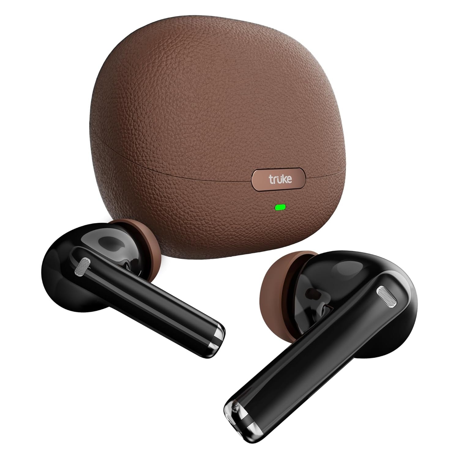 truke New Launch Aura Pro True Wireless in Ear Earbuds w/ 60H Battery & Fast Charge Ear Buds, 13mm Titanium Drivers, Dual Pairing, 4-Mic ENC TWS, 40ms Low Latency Gaming, Made in India -SiennaBrow